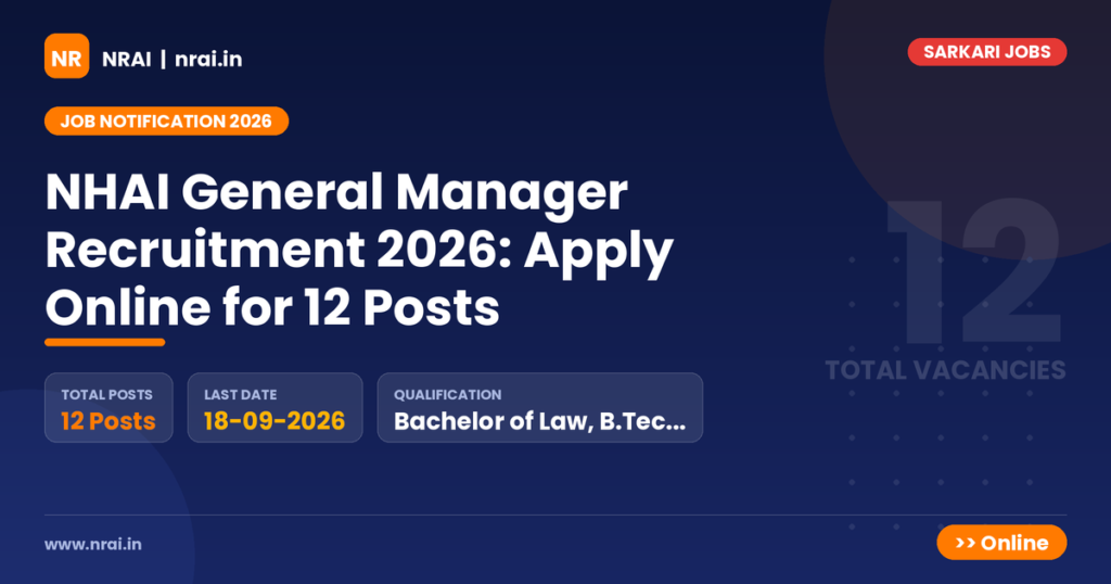 NHAI General Manager Recruitment 2026: Apply Online for 12 Posts - NRAI nrai.in