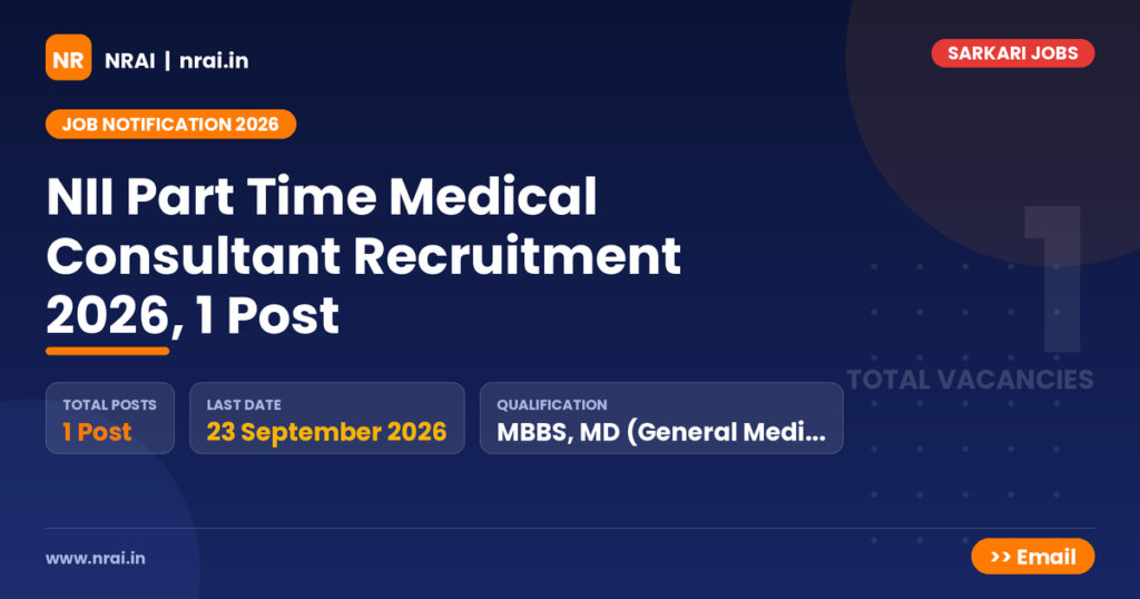 NII Part Time Medical Consultant Recruitment 2026, 1 Post - NRAI nrai.in