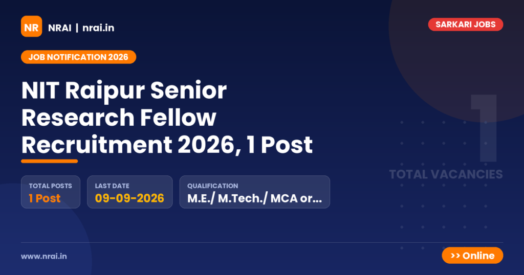 NIT Raipur Senior Research Fellow Recruitment 2026, 1 Post - NRAI nrai.in