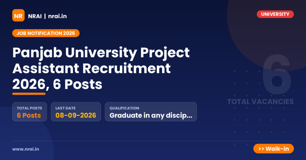 Panjab University Project Assistant Recruitment 2026, 6 Posts - NRAI nrai.in