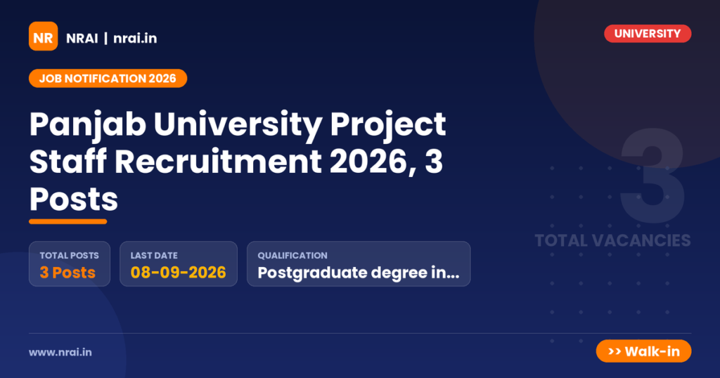 Panjab University Project Staff Recruitment 2026, 3 Posts - NRAI nrai.in
