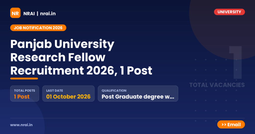 Panjab University Research Fellow Recruitment 2026, 1 Post - NRAI nrai.in