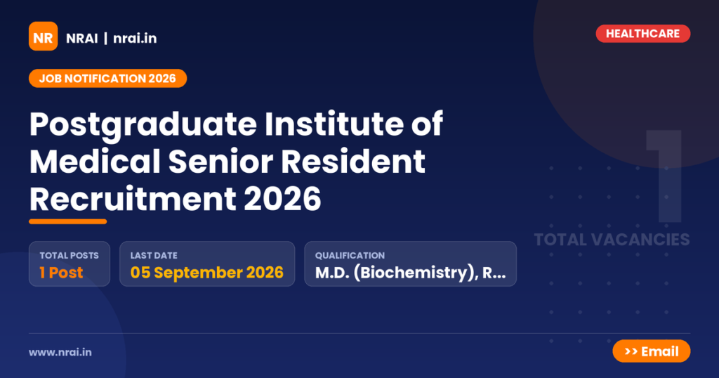 Postgraduate Institute of Medical Senior Resident Recruitment 2026 - NRAI nrai.in
