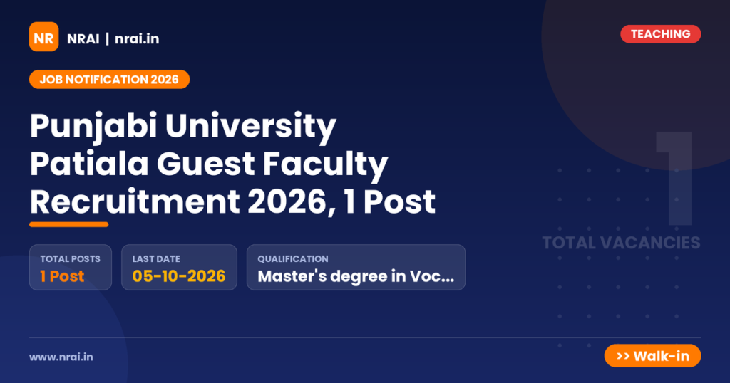 Punjabi University Patiala Guest Faculty Recruitment 2026, 1 Post - NRAI nrai.in