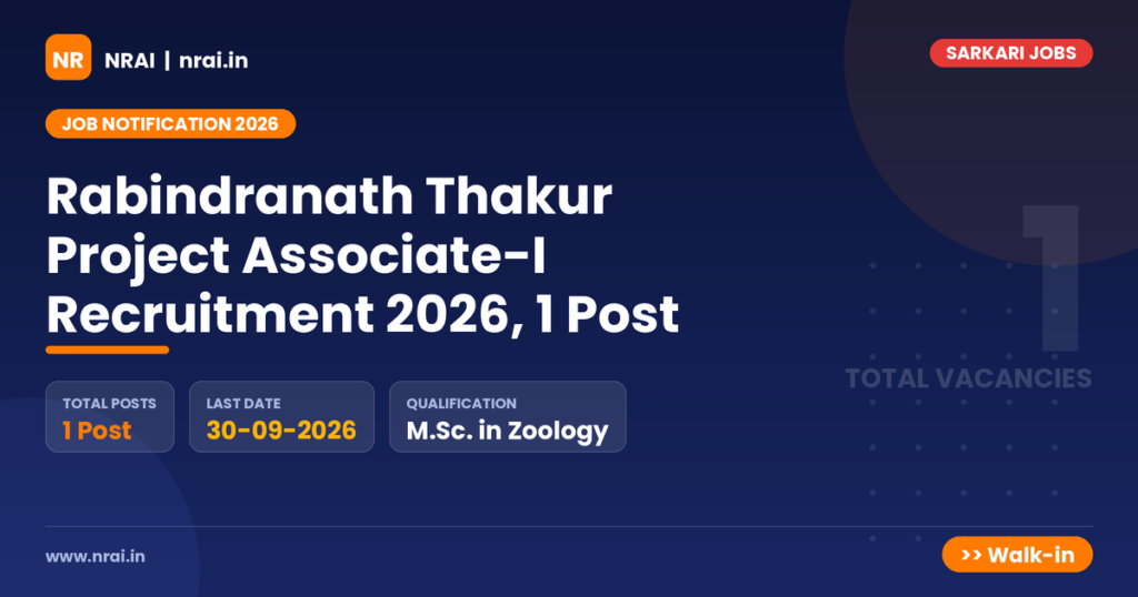 Rabindranath Thakur Project Associate-I Recruitment 2026, 1 Post - NRAI nrai.in