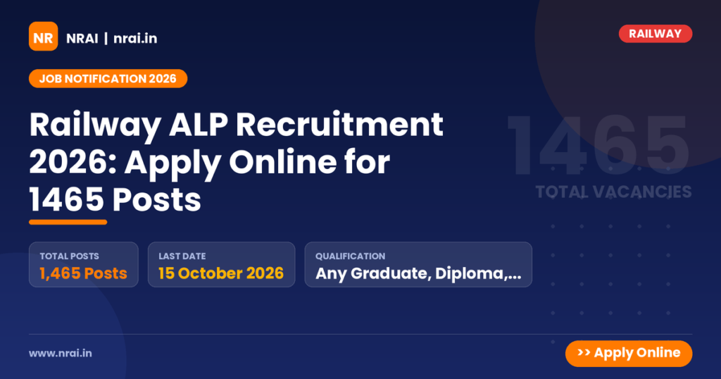Railway ALP Recruitment 2026: Apply Online for 1465 Posts - NRAI nrai.in