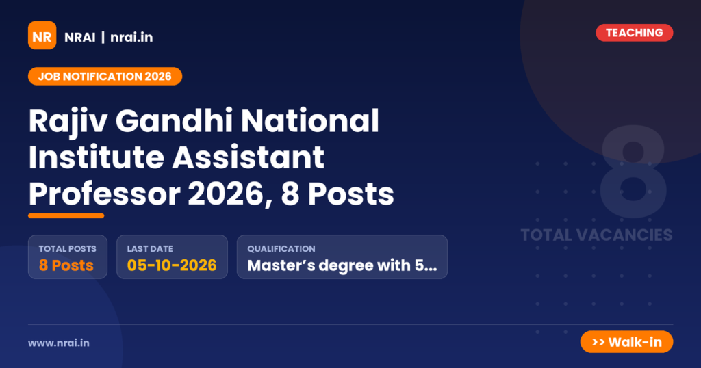 Rajiv Gandhi National Institute Assistant Professor 2026, 8 Posts - NRAI nrai.in