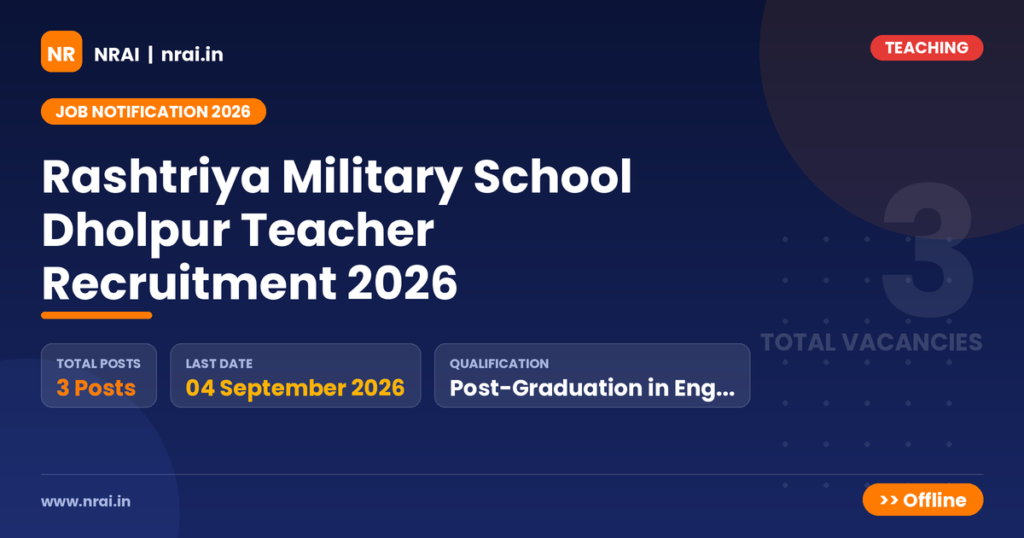 Rashtriya Military School Dholpur Teacher Recruitment 2026 - NRAI nrai.in