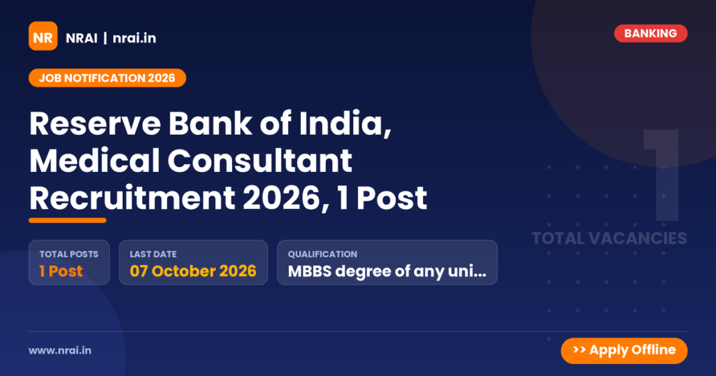 Reserve Bank of India, Medical Consultant Recruitment 2026, 1 Post - NRAI nrai.in