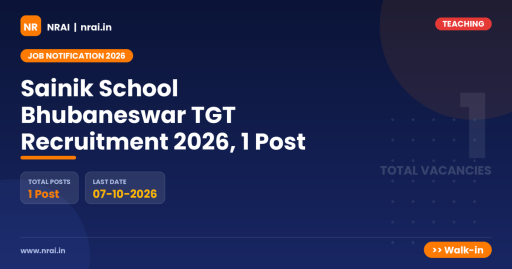 Sainik School Bhubaneswar TGT Recruitment 2026, 1 Post - NRAI nrai.in