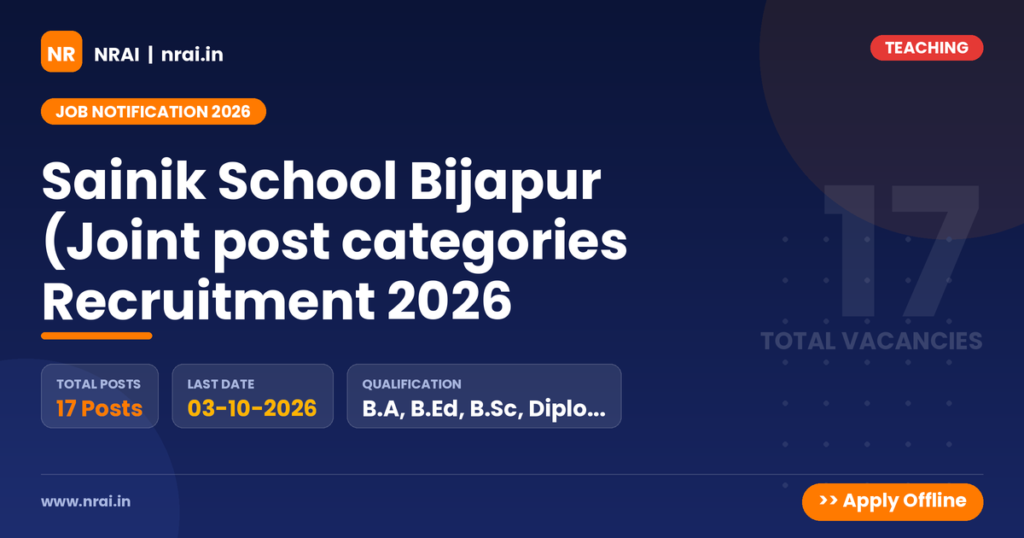 Sainik School Bijapur (Joint post categories Recruitment 2026 - NRAI nrai.in