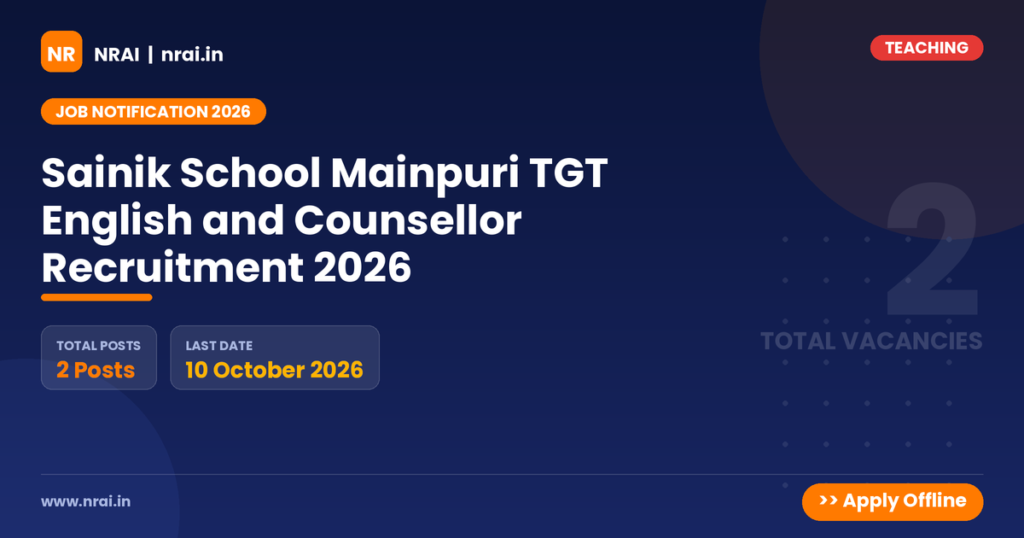 Sainik School Mainpuri TGT English and Counsellor Recruitment 2026 - NRAI nrai.in