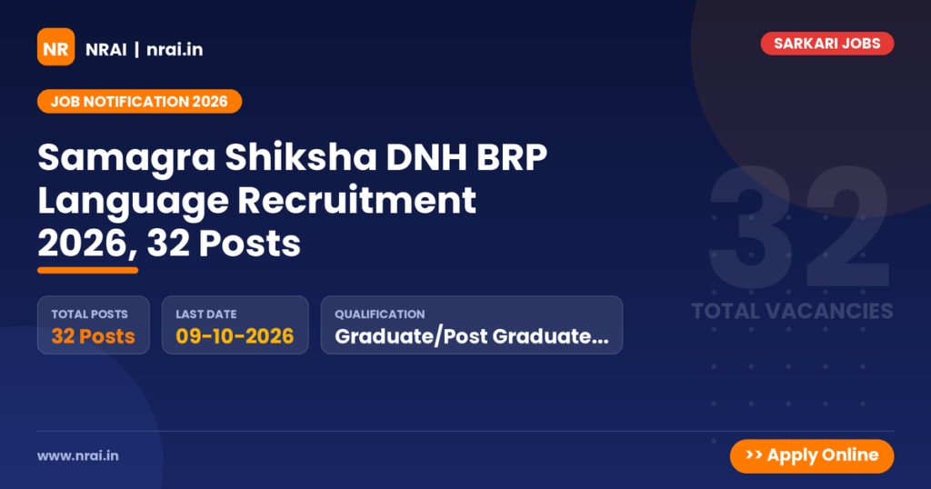 Samagra Shiksha DNH BRP Language Recruitment 2026, 32 Posts - NRAI nrai.in
