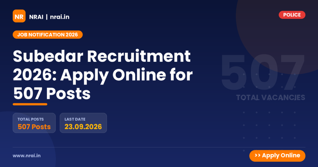 Subedar Recruitment 2026: Apply Online for 507 Posts - NRAI nrai.in