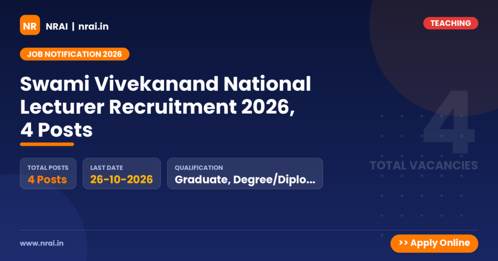 Swami Vivekanand National Lecturer Recruitment 2026, 4 Posts - NRAI nrai.in