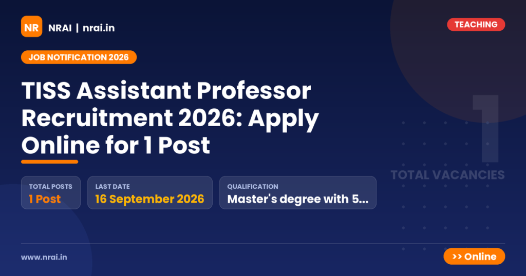 TISS Assistant Professor Recruitment 2026: Apply Online for 1 Post - NRAI nrai.in