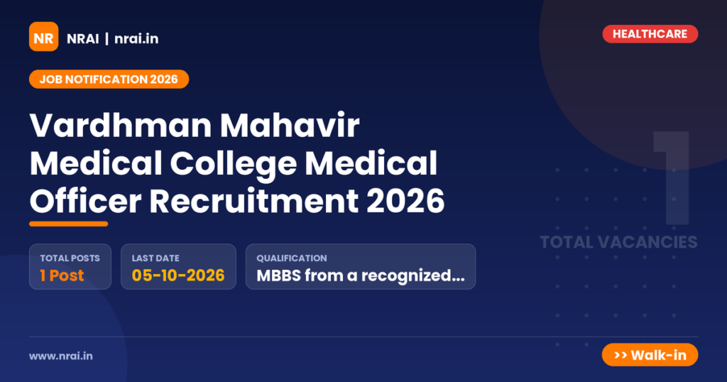 Vardhman Mahavir Medical College Medical Officer Recruitment 2026 - NRAI nrai.in