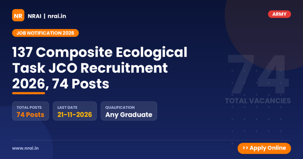 137 Composite Ecological Task JCO Recruitment 2026, 74 Posts - NRAI nrai.in