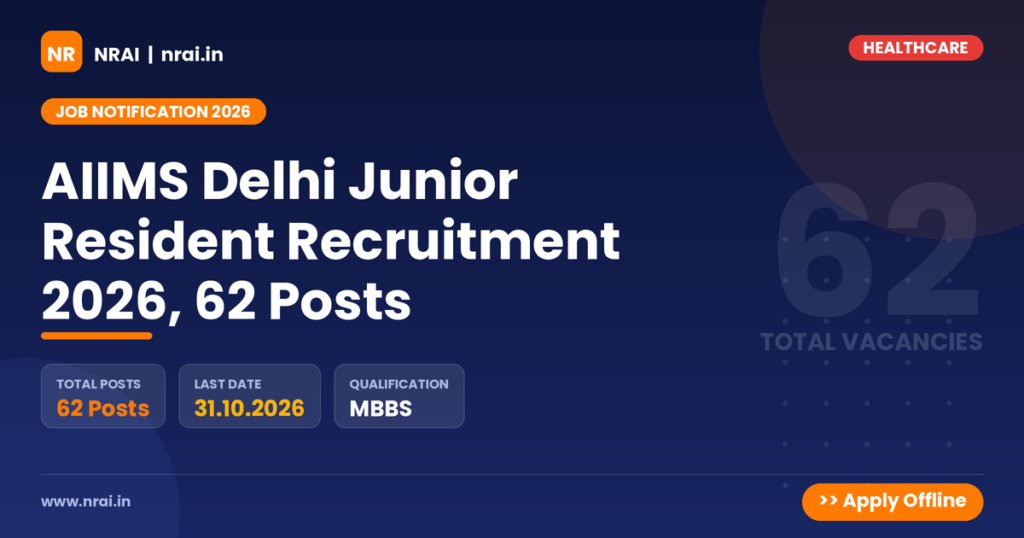 AIIMS Delhi Junior Resident Recruitment 2026, 62 Posts - NRAI nrai.in