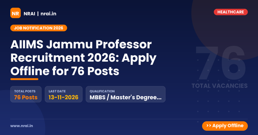 AIIMS Jammu Professor Recruitment 2026: Apply Offline for 76 Posts - NRAI nrai.in