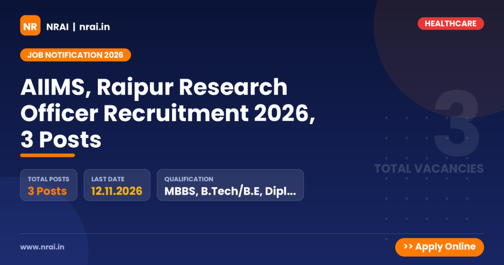 AIIMS, Raipur Research Officer Recruitment 2026, 3 Posts - NRAI nrai.in