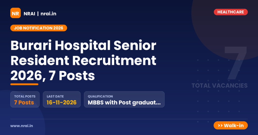 Burari Hospital Senior Resident Recruitment 2026, 7 Posts - NRAI nrai.in