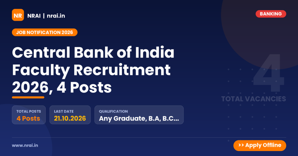Central Bank of India Faculty Recruitment 2026, 4 Posts - NRAI nrai.in