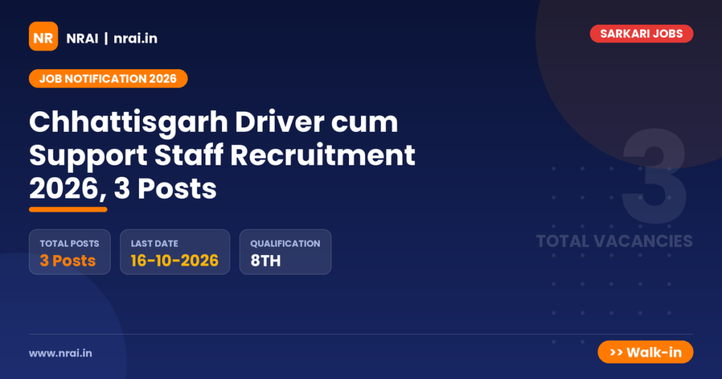 Chhattisgarh Driver cum Support Staff Recruitment 2026, 3 Posts - NRAI nrai.in