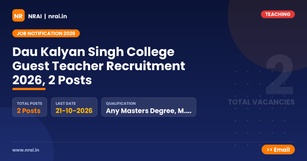 Dau Kalyan Singh College Guest Teacher Recruitment 2026, 2 Posts - NRAI nrai.in