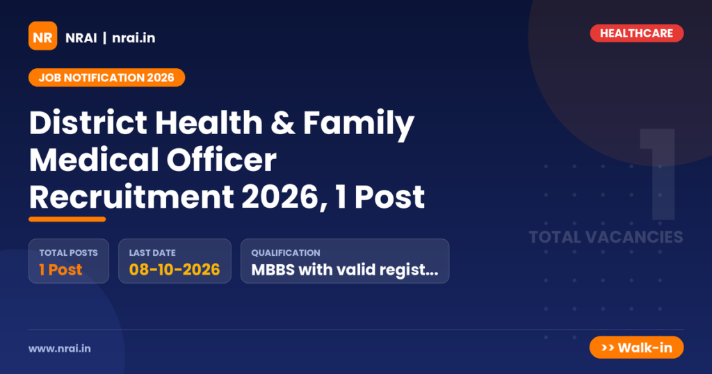 District Health & Family Medical Officer Recruitment 2026, 1 Post - NRAI nrai.in