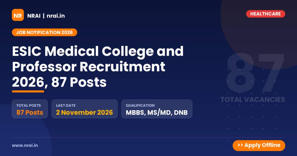 ESIC Medical College and Professor Recruitment 2026, 87 Posts - NRAI nrai.in