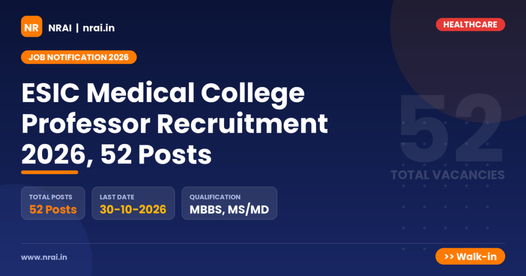 ESIC Medical College Professor Recruitment 2026, 52 Posts - NRAI nrai.in