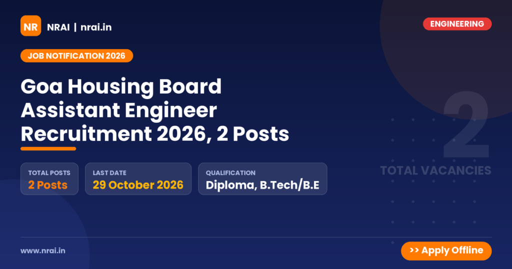 Goa Housing Board Assistant Engineer Recruitment 2026, 2 Posts - NRAI nrai.in