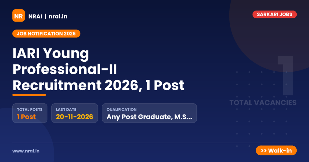 IARI Young Professional-II Recruitment 2026, 1 Post - NRAI nrai.in