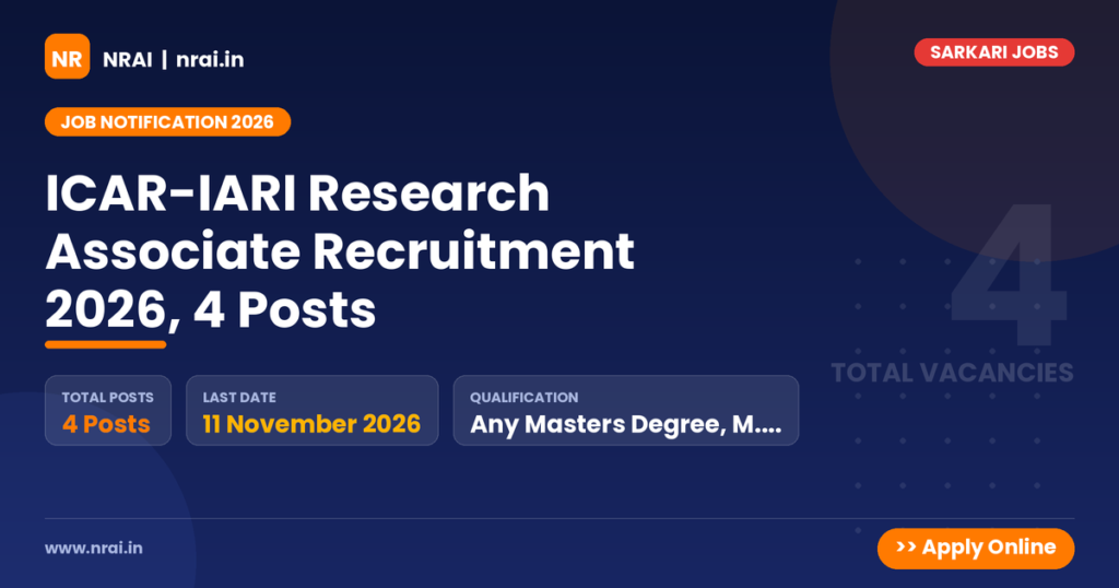 ICAR-IARI Research Associate Recruitment 2026, 4 Posts - NRAI nrai.in