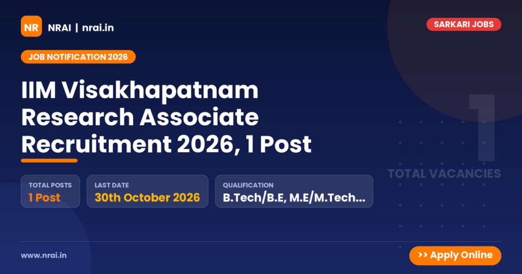 IIM Visakhapatnam Research Associate Recruitment 2026, 1 Post - NRAI nrai.in