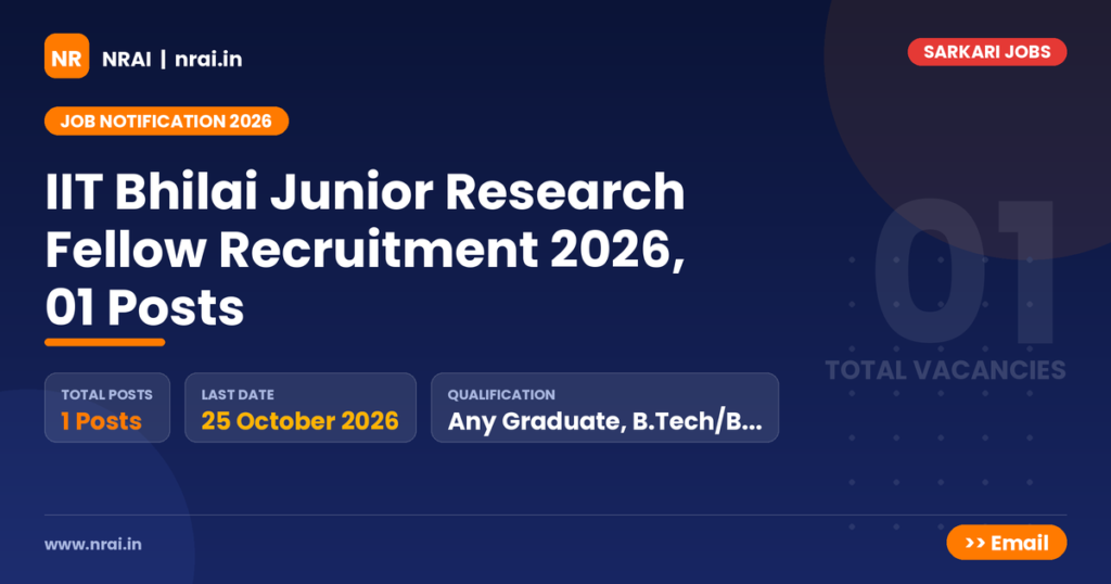 IIT Bhilai Junior Research Fellow Recruitment 2026, 01 Posts - NRAI nrai.in