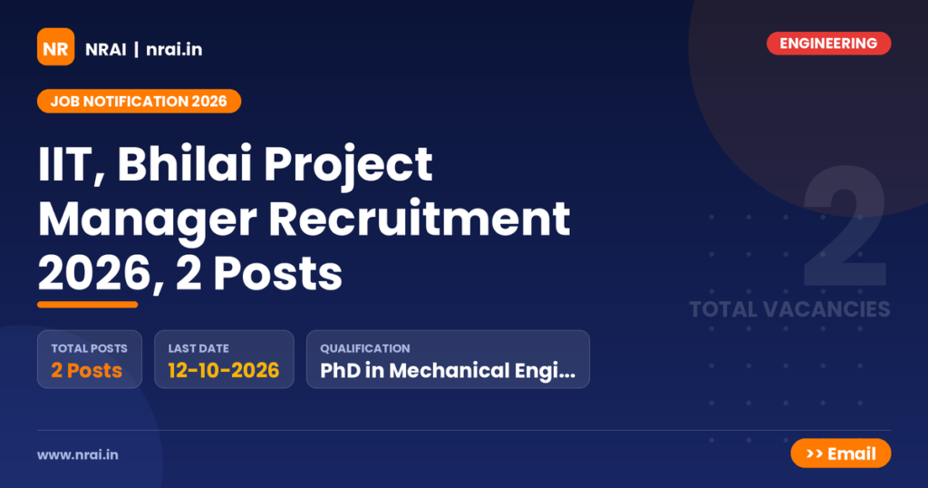 IIT, Bhilai Project Manager Recruitment 2026, 2 Posts - NRAI nrai.in