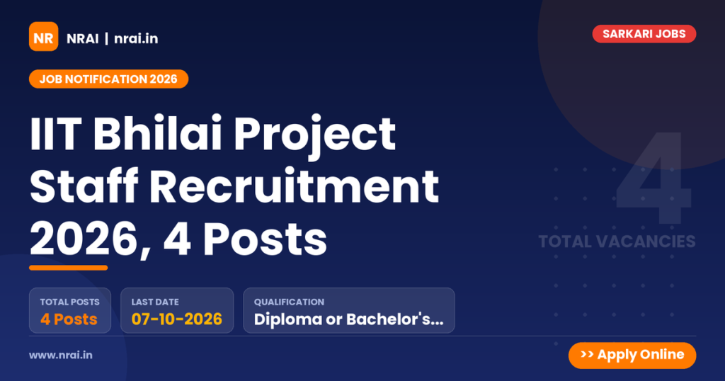 IIT Bhilai Project Staff Recruitment 2026, 4 Posts - NRAI nrai.in