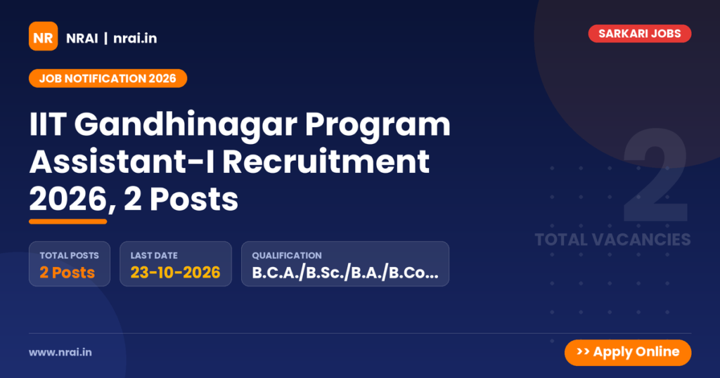 IIT Gandhinagar Program Assistant-I Recruitment 2026, 2 Posts - NRAI nrai.in
