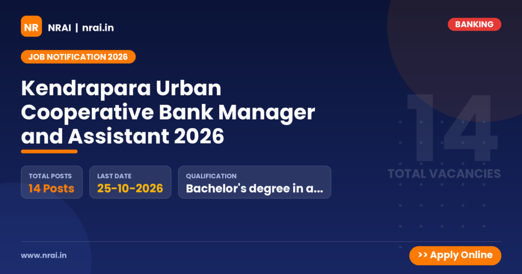 Kendrapara Urban Cooperative Bank Manager and Assistant 2026 - NRAI nrai.in