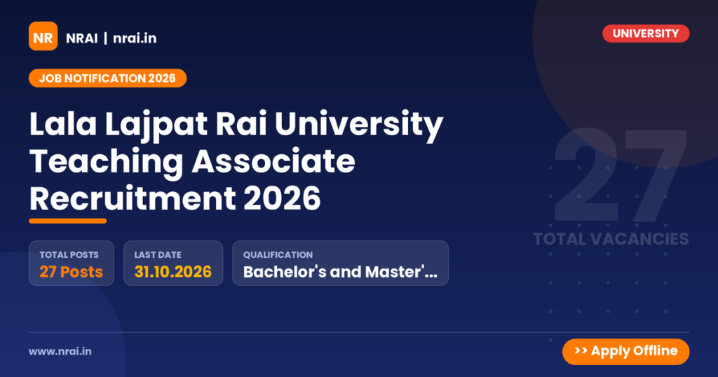 Lala Lajpat Rai University Teaching Associate Recruitment 2026 - NRAI nrai.in
