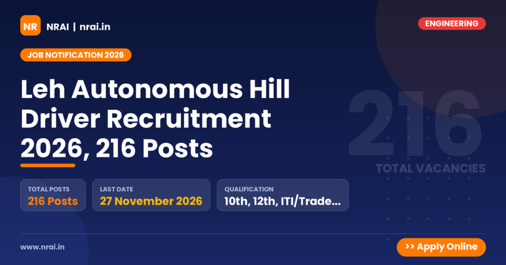 Leh Autonomous Hill Driver Recruitment 2026, 216 Posts - NRAI nrai.in