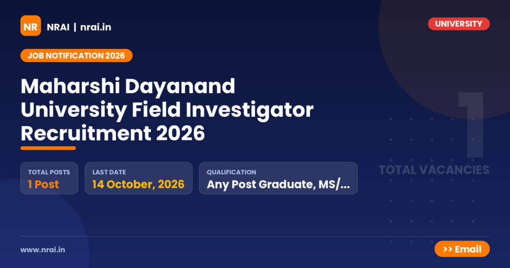 Maharshi Dayanand University Field Investigator Recruitment 2026 - NRAI nrai.in