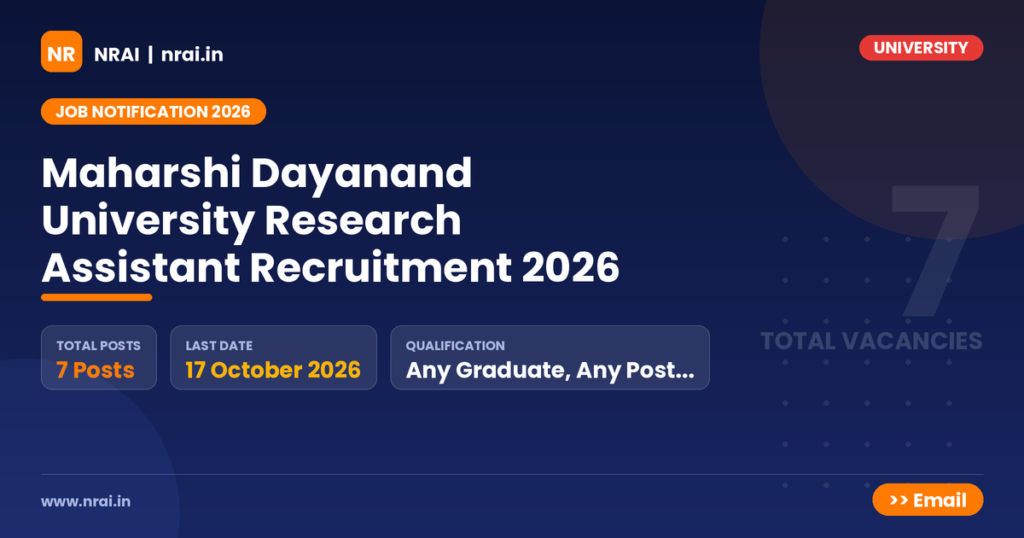 Maharshi Dayanand University Research Assistant Recruitment 2026 - NRAI nrai.in