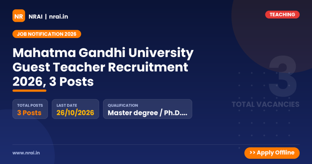 Mahatma Gandhi University Guest Teacher Recruitment 2026, 3 Posts - NRAI nrai.in
