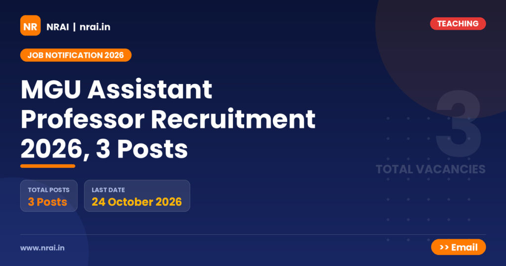 MGU Assistant Professor Recruitment 2026, 3 Posts - NRAI nrai.in