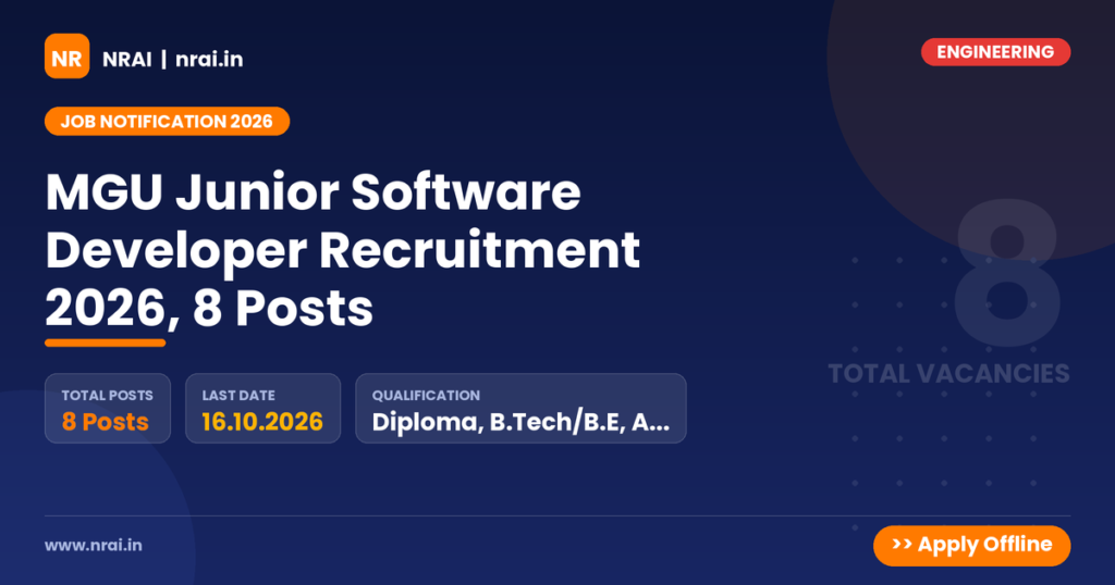 MGU Junior Software Developer Recruitment 2026, 8 Posts - NRAI nrai.in