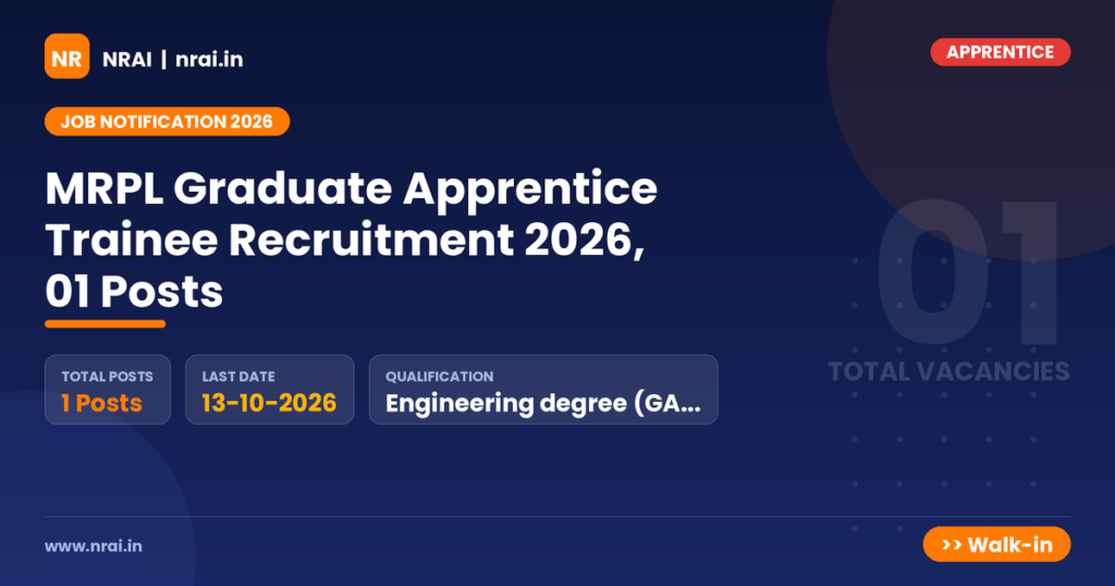 MRPL Graduate Apprentice Trainee Recruitment 2026, 01 Posts - NRAI nrai.in