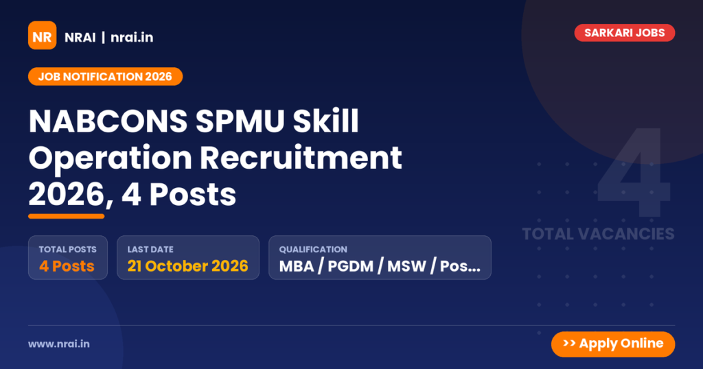 NABCONS SPMU Skill Operation Recruitment 2026, 4 Posts - NRAI nrai.in